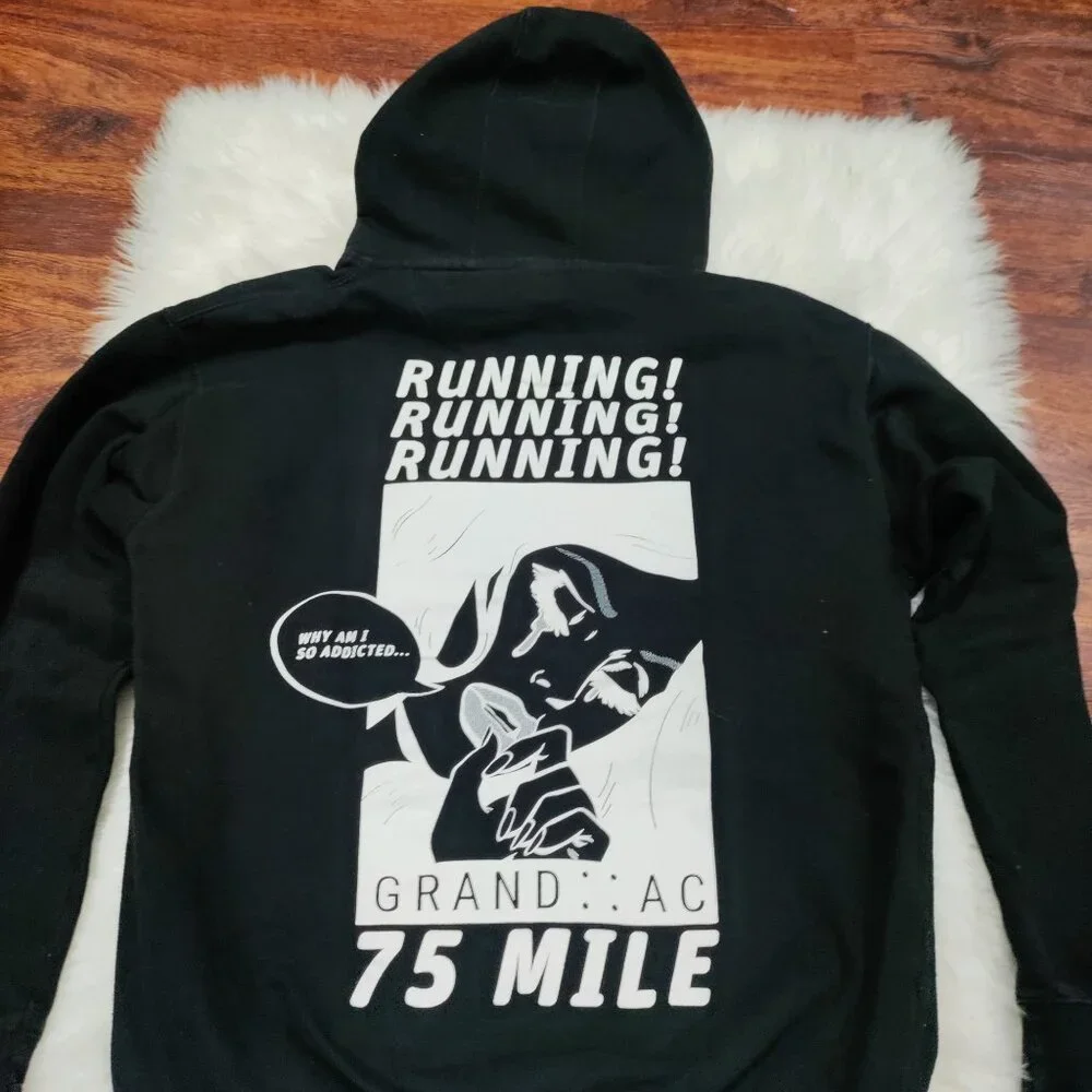 Grand AC 75 Mile Why I'm So Addicted Black Running Hoodie Sweater Men's Small - Picture 5 of 10